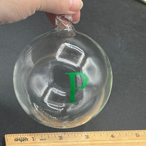 Solid Clear Glass Letter P Monogram Hand Blown Christmas Orb Ball Ornament - Picture 6 of 6
